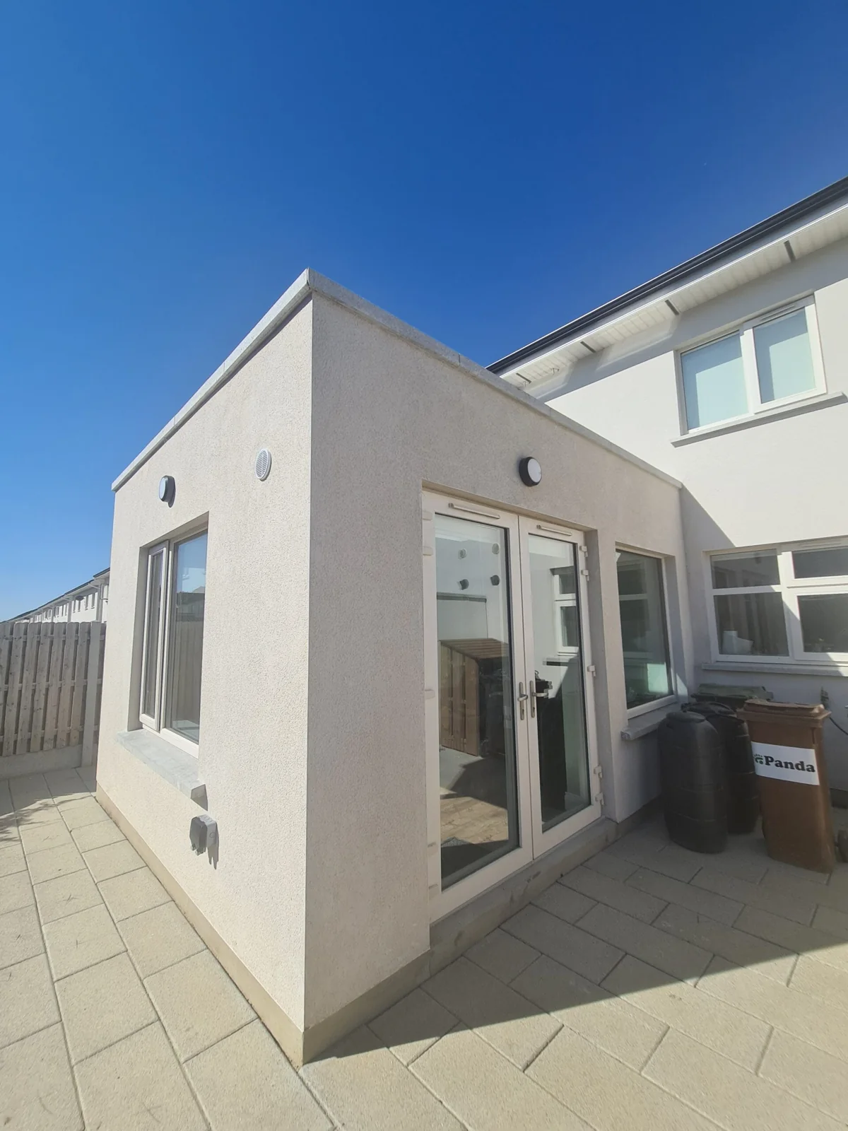 Exterior of the flat-roof rear extension in Castleknock